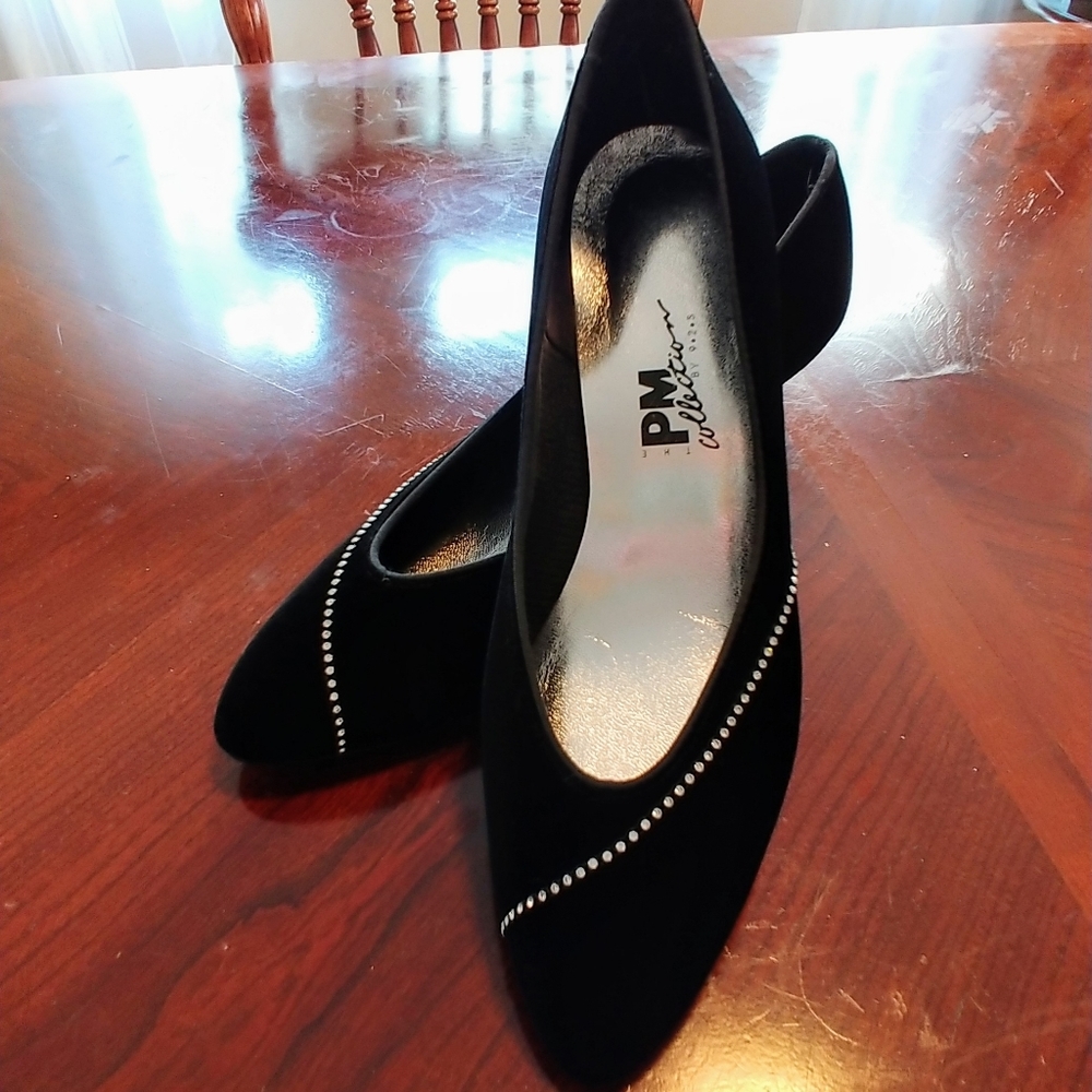 PM Collection by 925 black velvet rhinestone heels